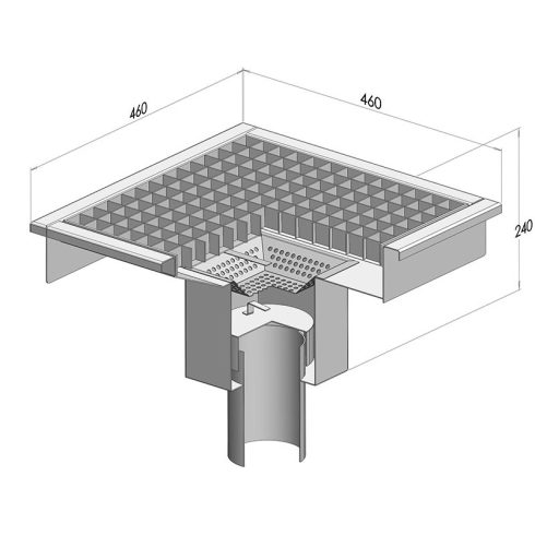 PLA 460 rozsdamentes padlóösszefolyó alsó kifolyóval