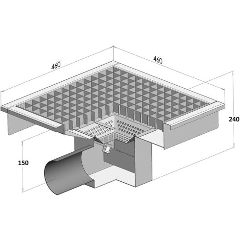 PLO 460 rozsdamentes padlóösszefolyó oldalsó kifolyóval