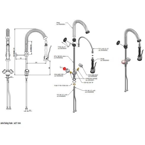 Hendi 970300 Mini asztali zuhany kétgombos csapteleppel, magasság: 600 mm