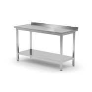   APHF E60 070 Rm.asztal alsó polccal, hátsó peremmel, 700x600 mm, AISI 430