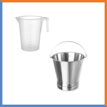 Measuring jugs, dispenser bottles, buckets